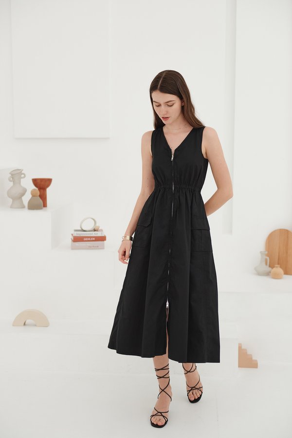 Utilitarian Double Zip Dress (Black)