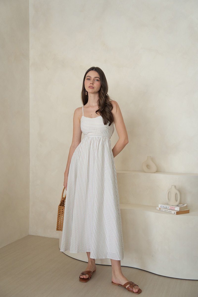 Make A Wish Bow back Dress Sand Stripes The Thread Theory