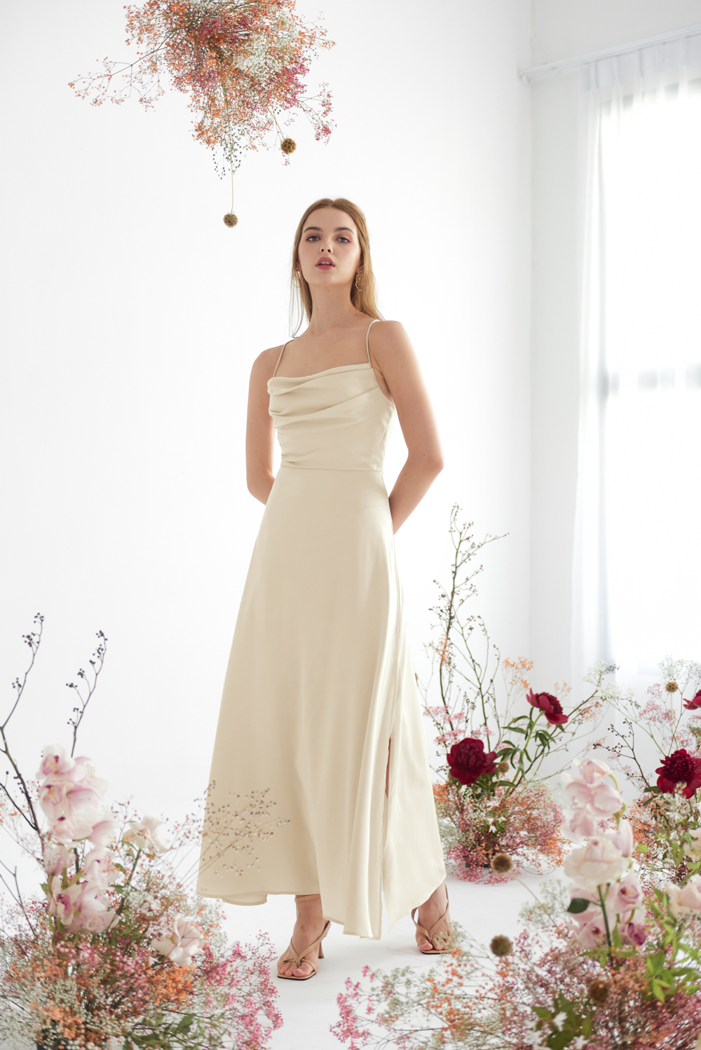 Gold and deals cream bridesmaid dresses