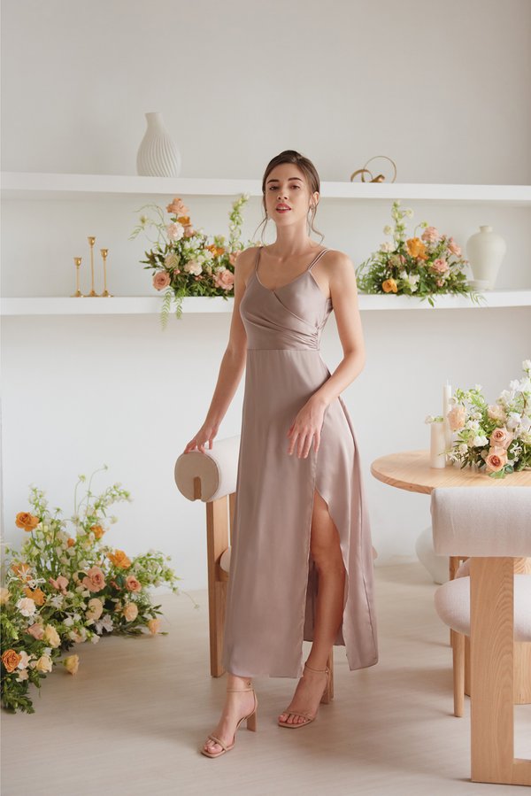 Surely Serenely Slit Dress (Taupe)