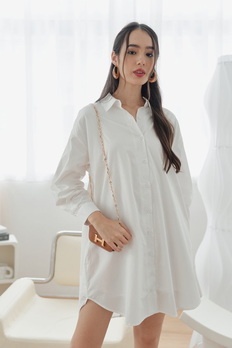 Hermione Convertible Shirt Dress (White) | The Thread Theory