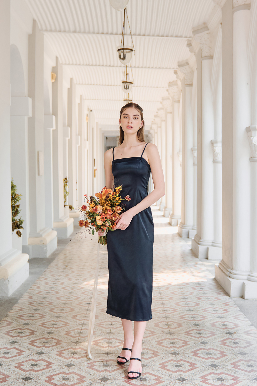 Navy slinky top dress