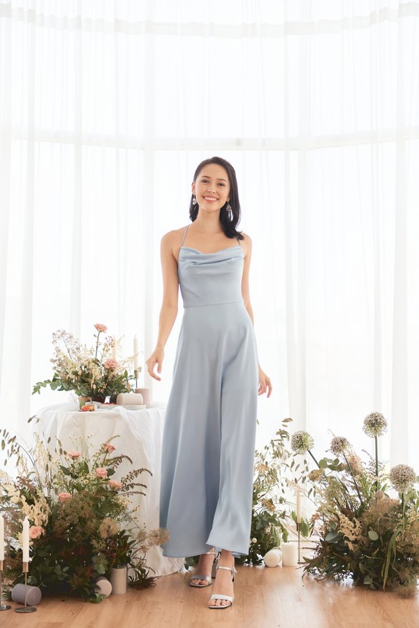 Certainly Ours Cowl Neck Dress (Silver Blue)