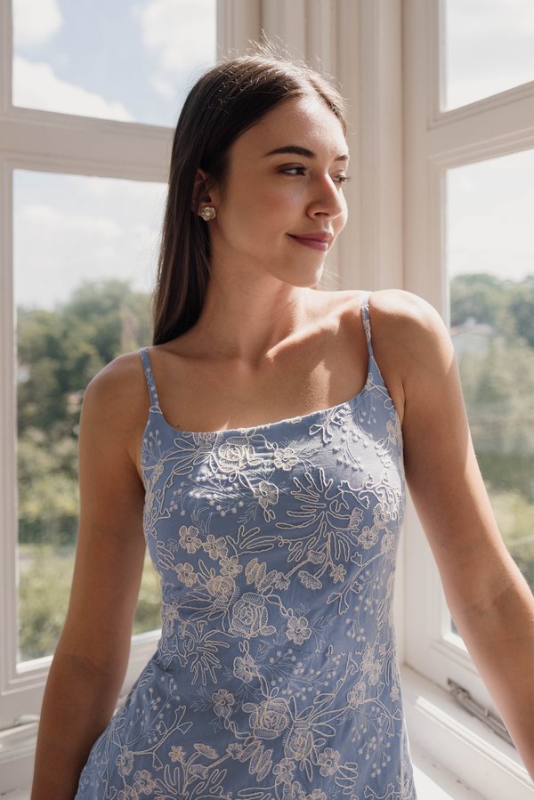 House Of Fleur Embroidered Dress (Light Blue)