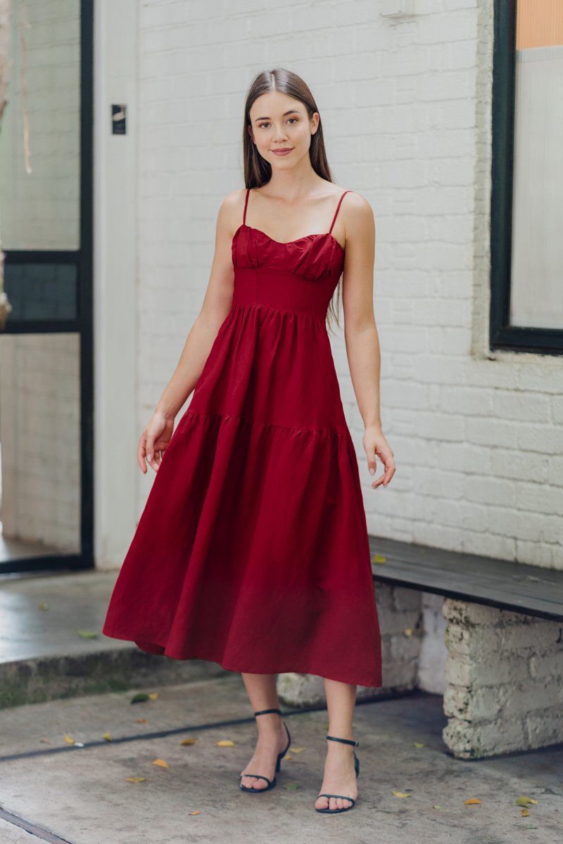 Red midi cheap length dress