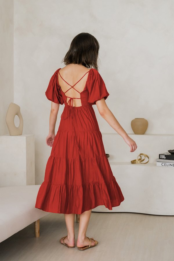 Beckoning Beauty Tie-back Dress (Amber Red)