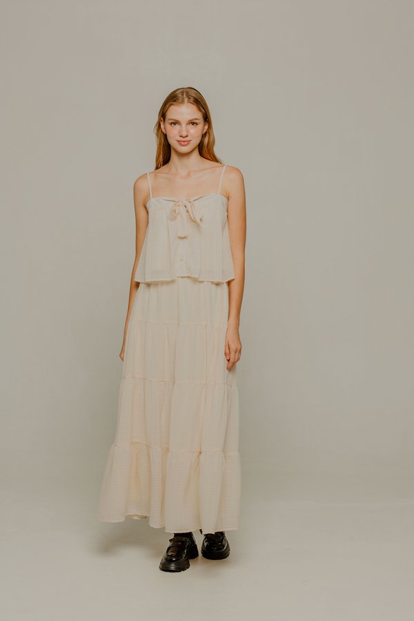Check Mate Embossed Maxi Skirt (Almond)