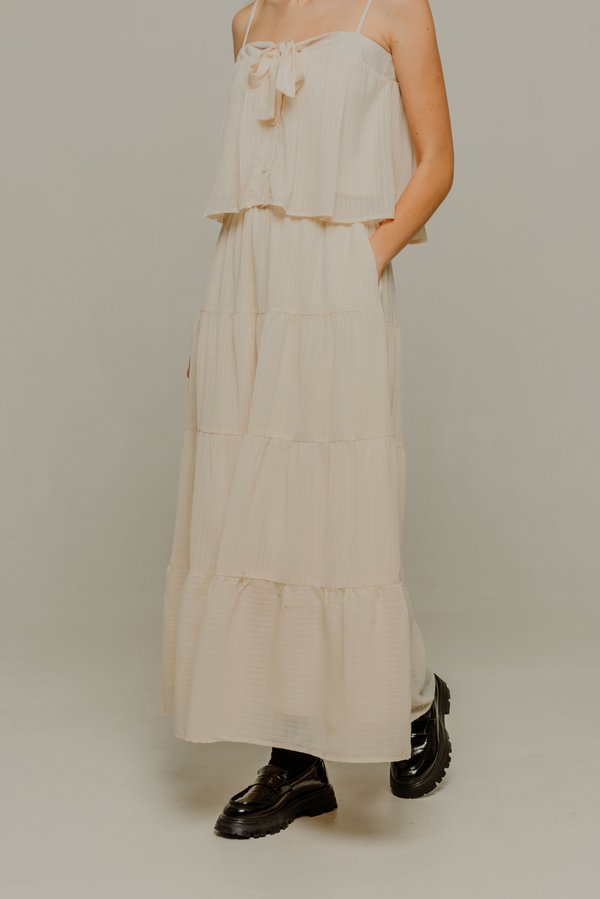 Check Mate Embossed Maxi Skirt (Almond)