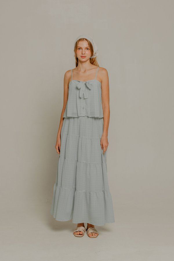 Check Mate Embossed Maxi Skirt (Blue Grey)