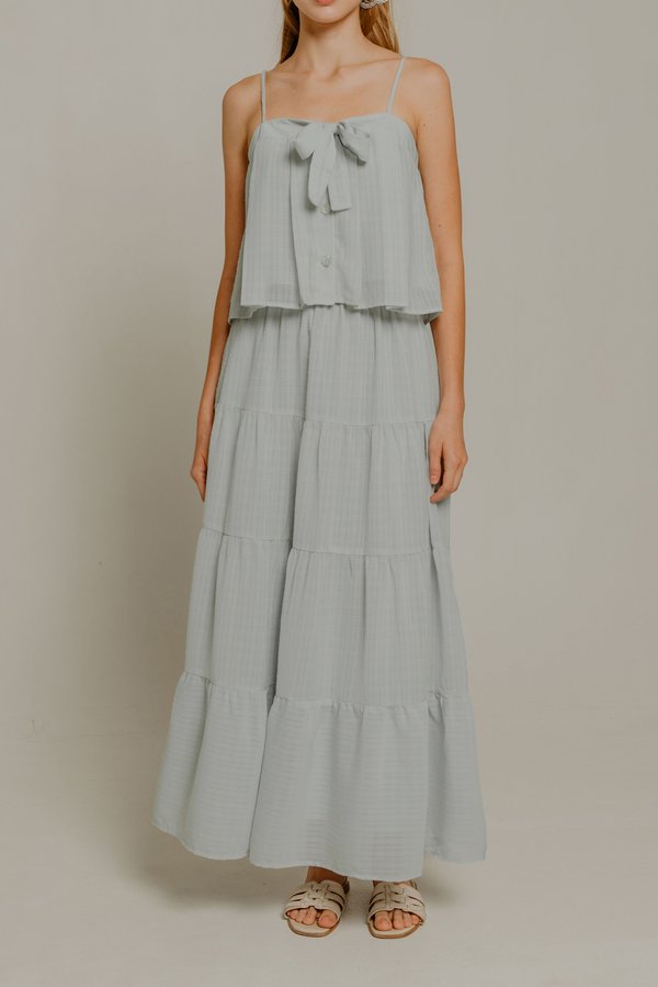Check Mate Embossed Maxi Skirt (Blue Grey)