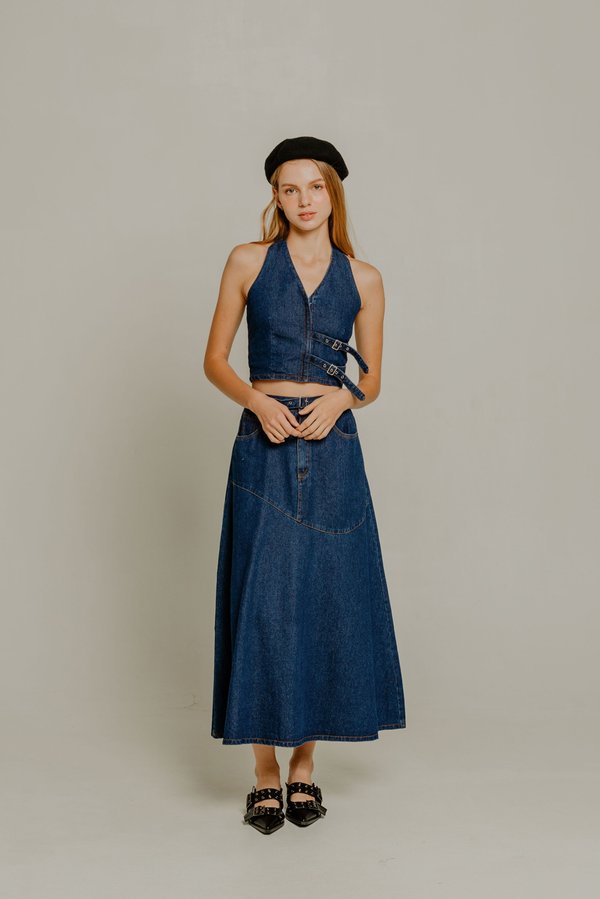 Tidal Denim Skirt (Dark Wash)