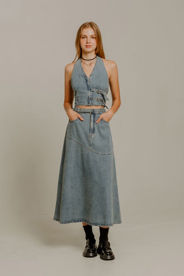 Tidal Denim Skirt (Mid Wash)