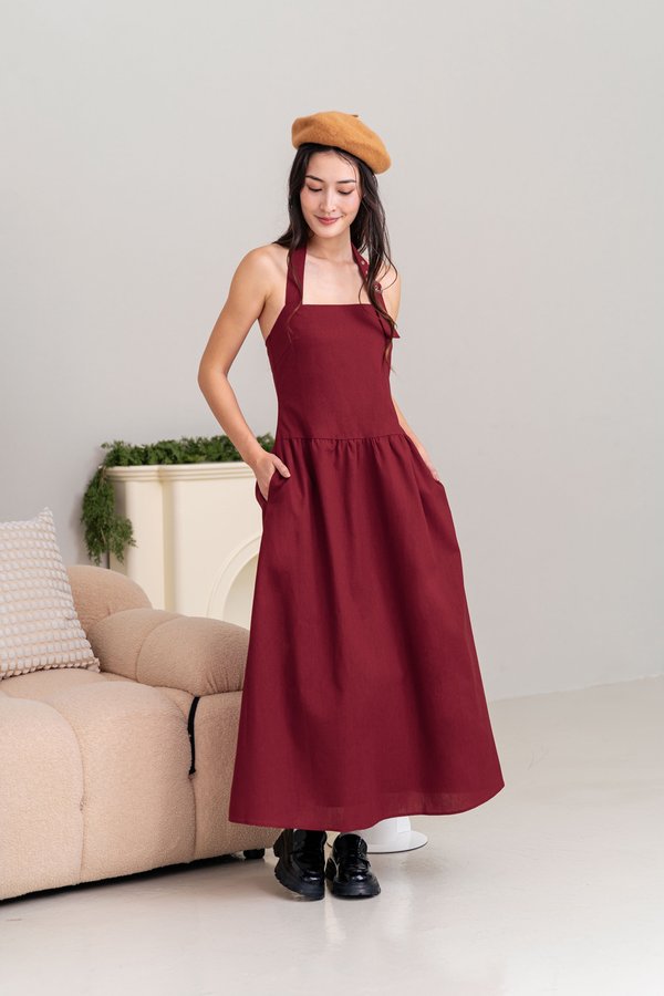 Dapper Dissent Halter Dress (Red)