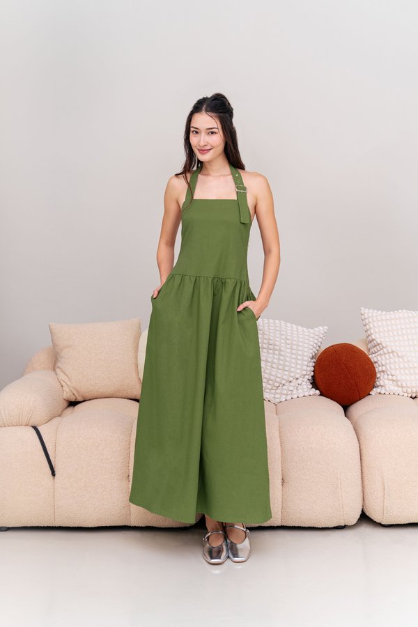 Dapper Dissent Halter Dress (Olive)