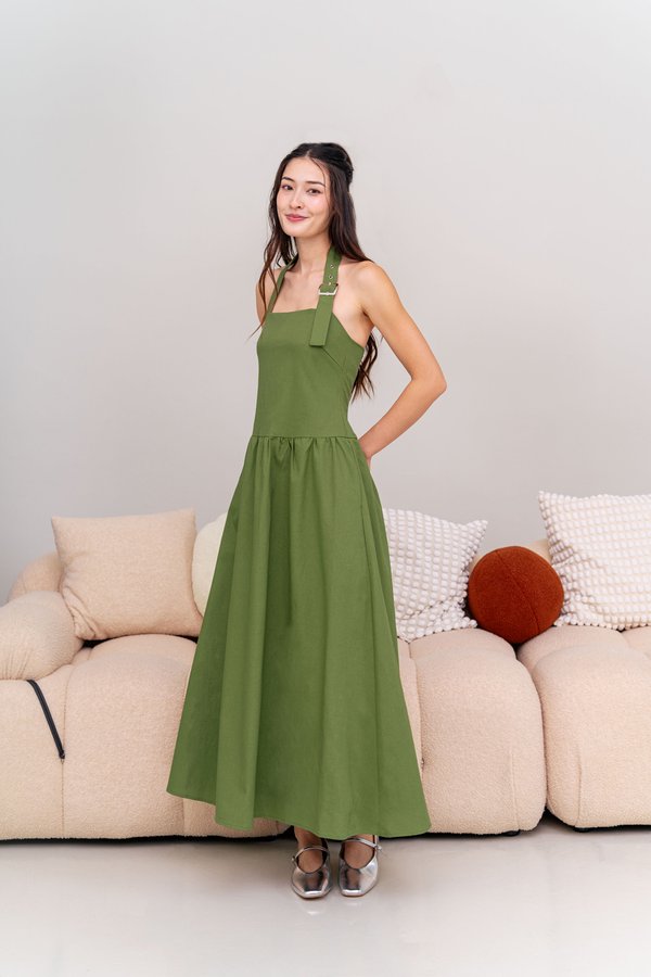 Dapper Dissent Halter Dress (Olive)