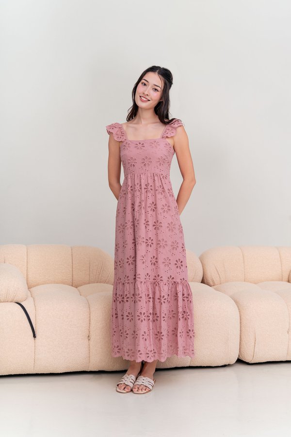 Floral Fantasy Eyelet Dress (Rosewood)