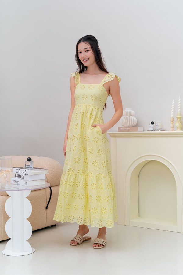 Floral Fantasy Eyelet Dress (Yellow)