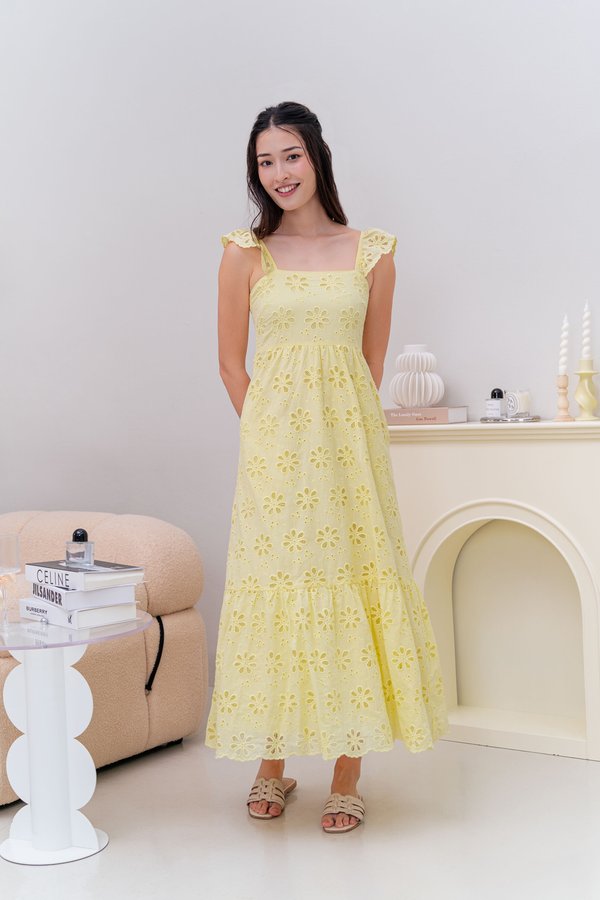 Floral Fantasy Eyelet Dress (Yellow)