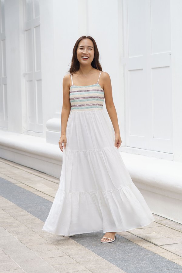 Dancing Threads Embroidered Maxi Dress (White)