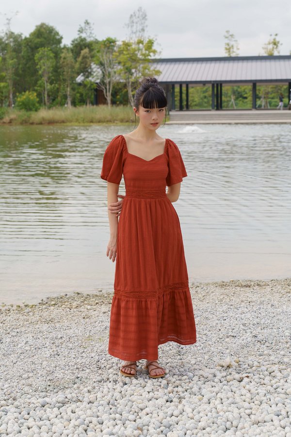 Flutter Flattery Dress (Brick Red)