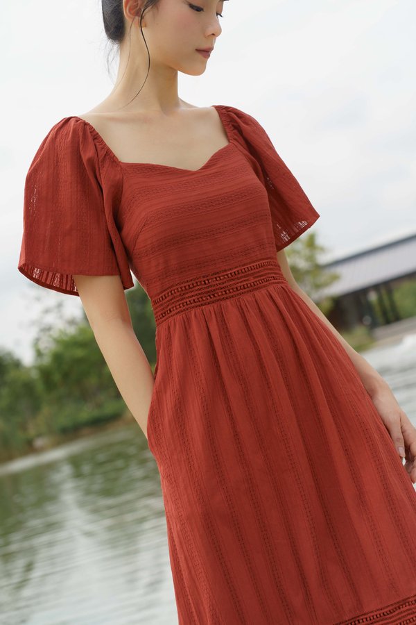 Flutter Flattery Dress (Brick Red)