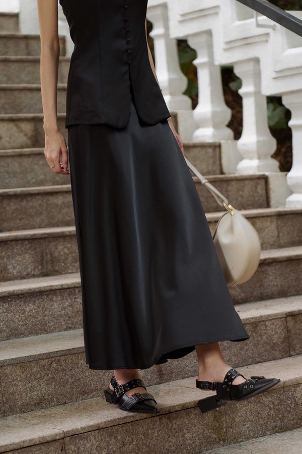 Effortless Bias Cut Maxi Skirt (Black Pearl)