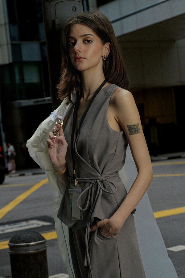City Chic Wrap Top (Grey)