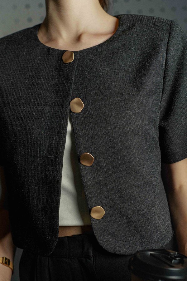 Cosmo Crop Tweed Jacket (Black)