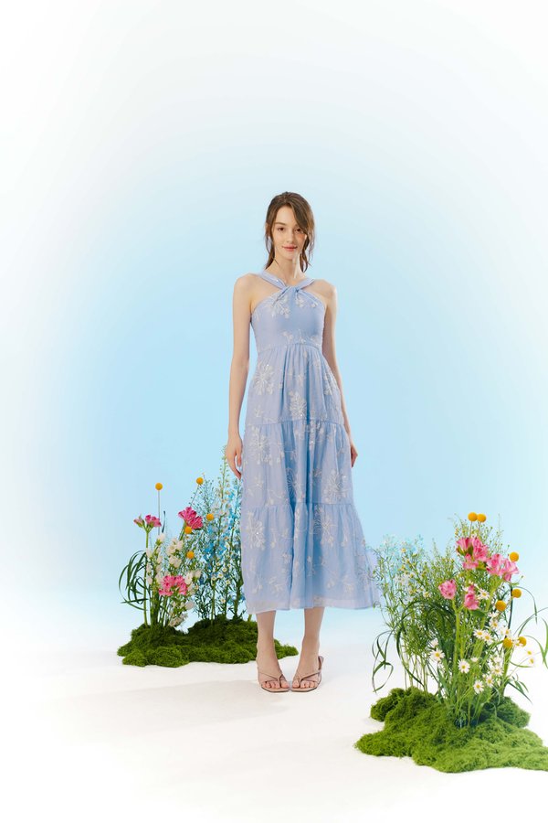Twinkling Blooms Sequin Embellished Dress (Periwinkle)
