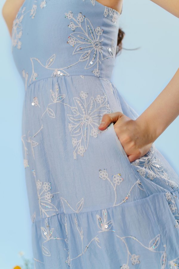 Twinkling Blooms Sequin Embellished Dress (Periwinkle)