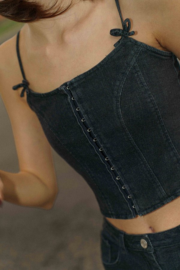 Bowline Denim Corset Top (Black Wash)