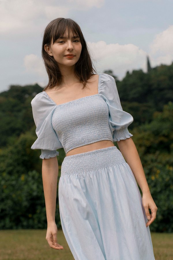 Puff Parfait Smocked Top (Light Blue Stripes)