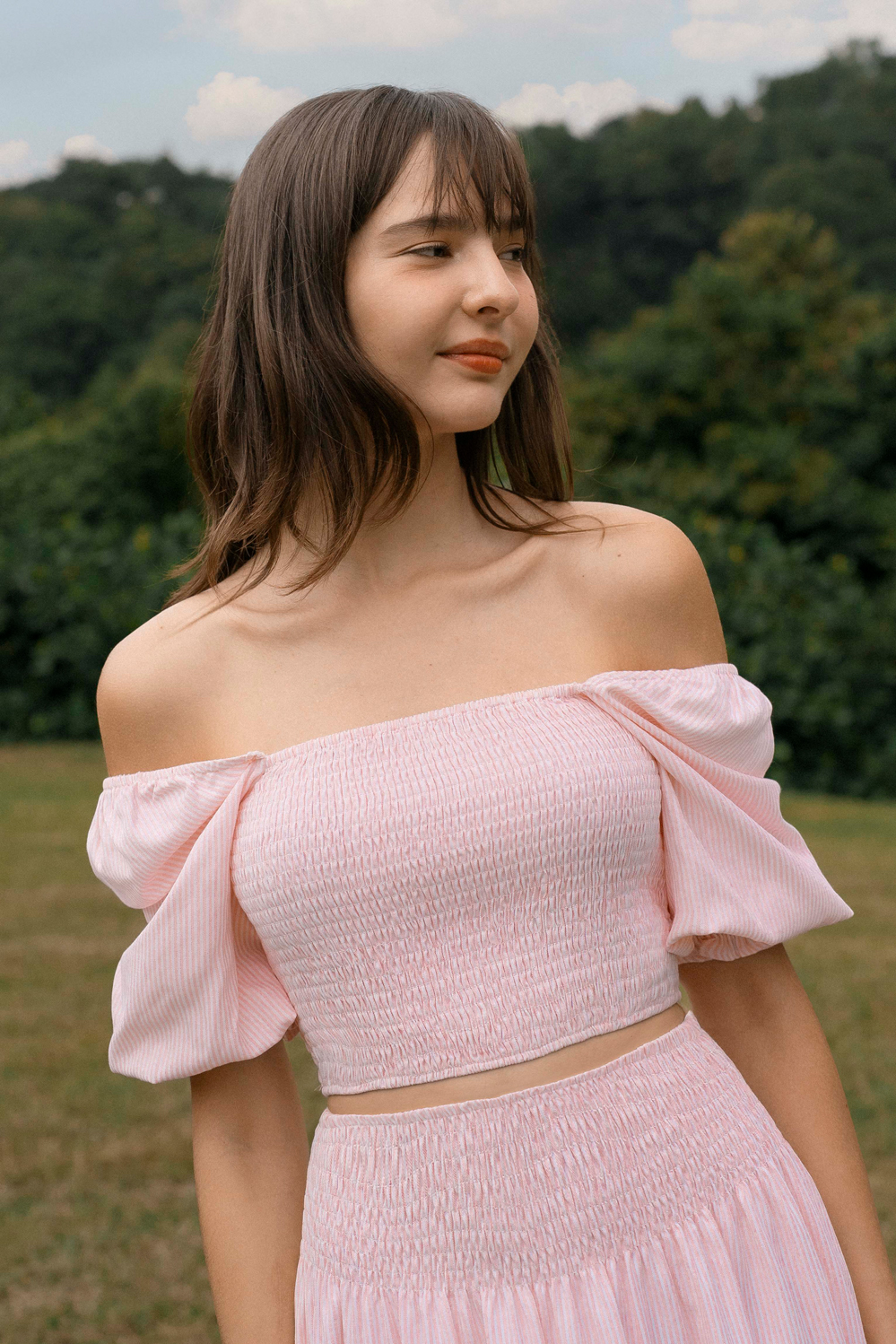 Puff Parfait Smocked Top (Light Pink Stripes) | The Thread Theory