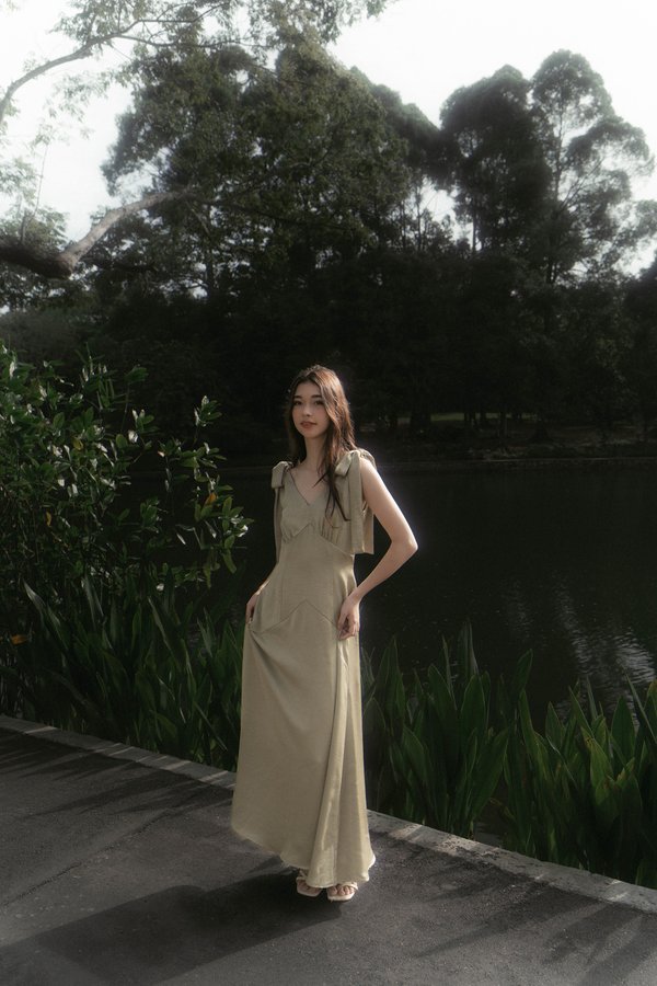 Love Story Bow Tie Dress (Moss Green)