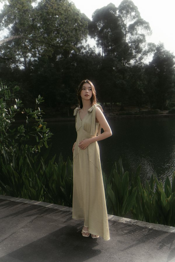 Love Story Bow Tie Dress (Moss Green)