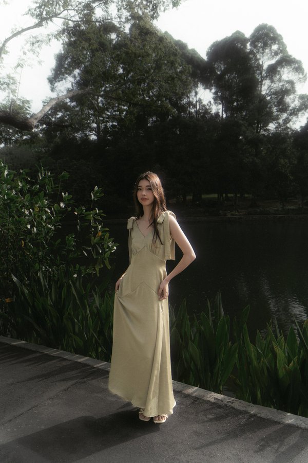 Love Story Bow Tie Dress (Moss Green)