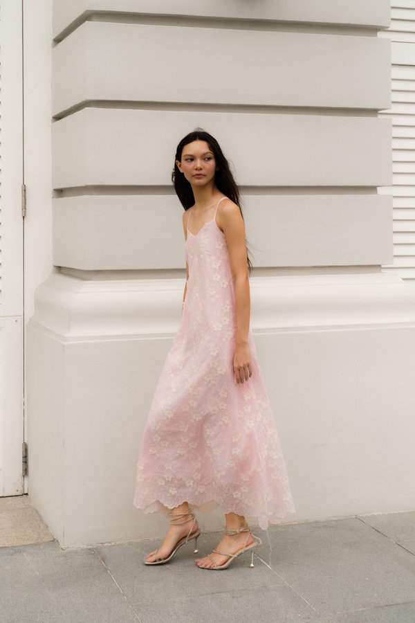 Rosette Flare Dress (Ice Pink)