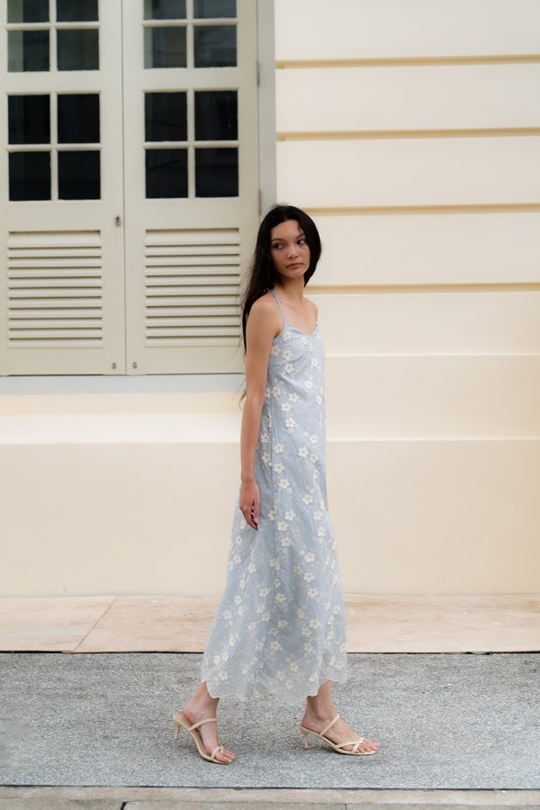 Rosette Flare Dress (Powder Blue)