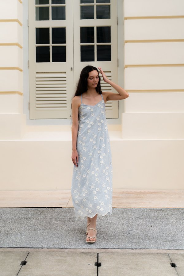 Rosette Flare Dress (Powder Blue)