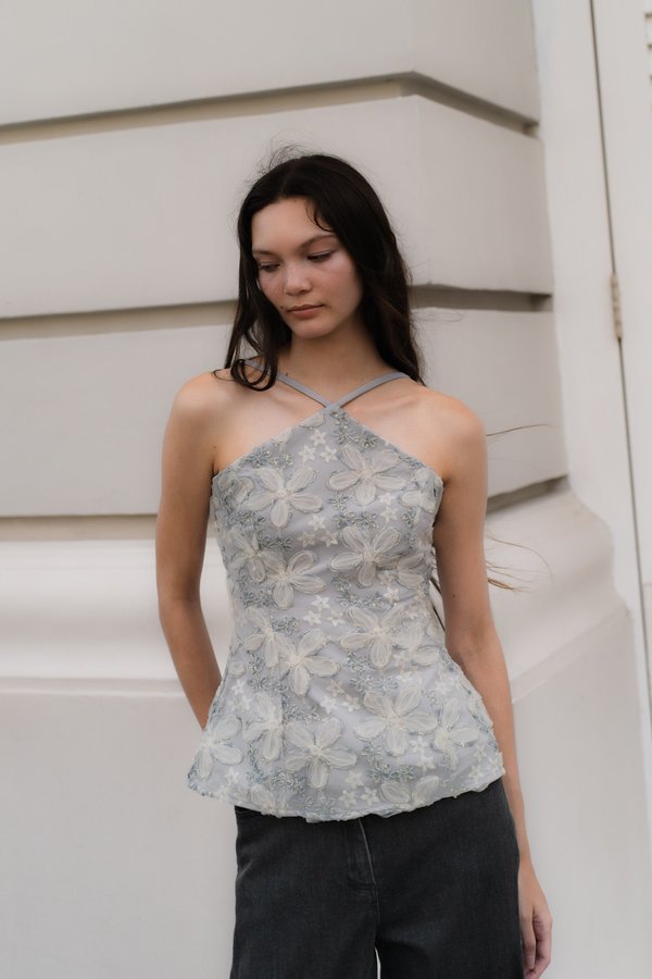 Starlit Petal Sequin Top (Grey)