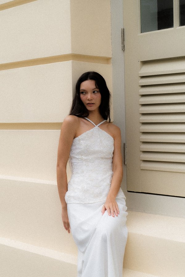 Starlit Petal Sequin Top (White)