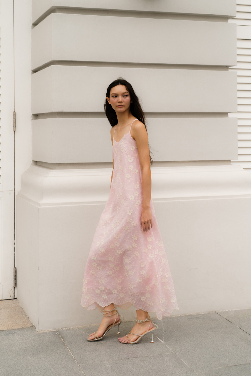 Rosette Flare Dress (Ice Pink) | The Thread Theory