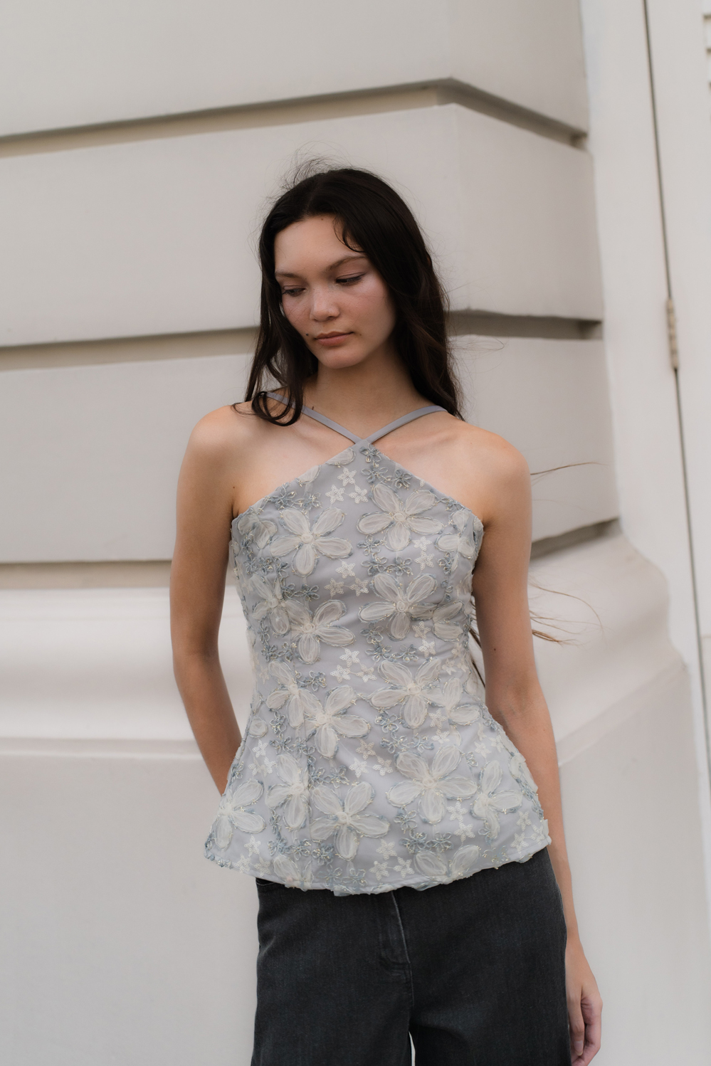 OHTORO Petal Layer Shoulder Top グレー new layer shoulder top | OHOTORO
