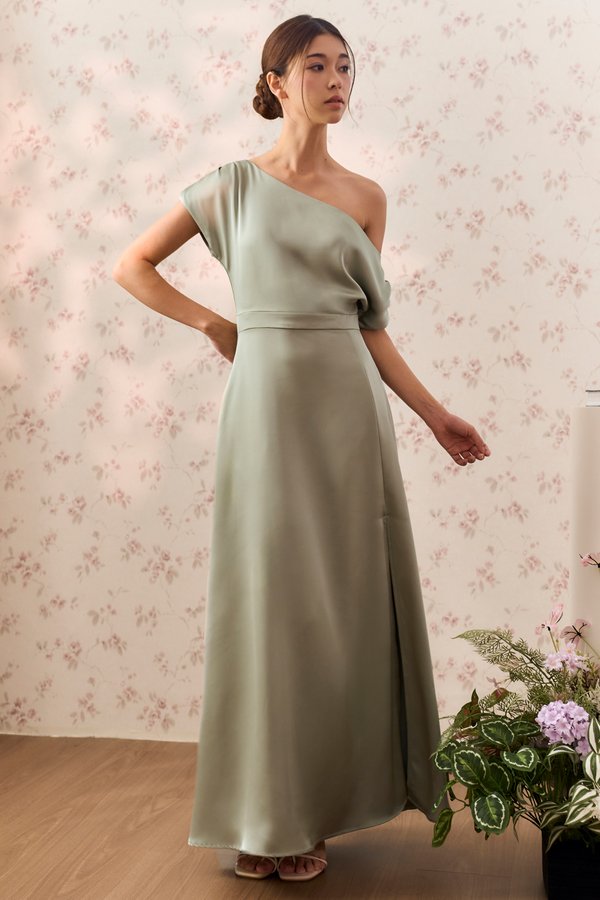Where We Begin One-Shoulder Dress (Laurel Green)