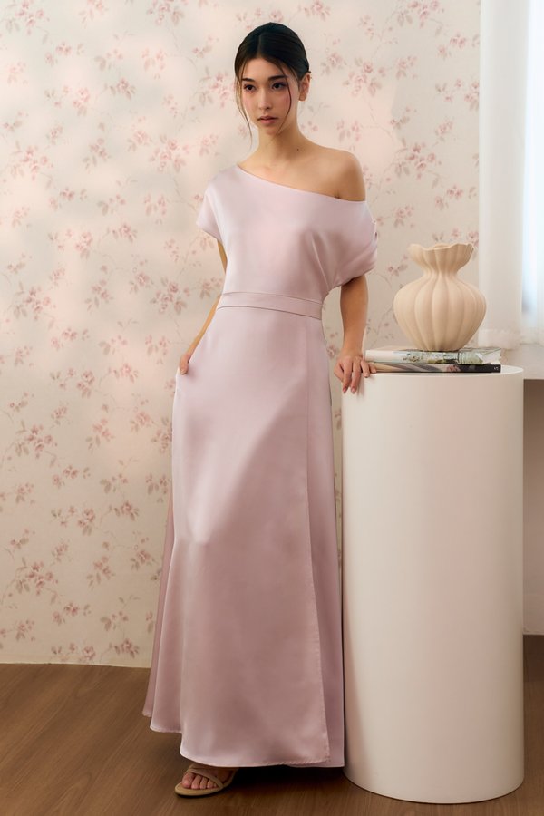 Where We Begin One-Shoulder Dress (Pearl Pink)