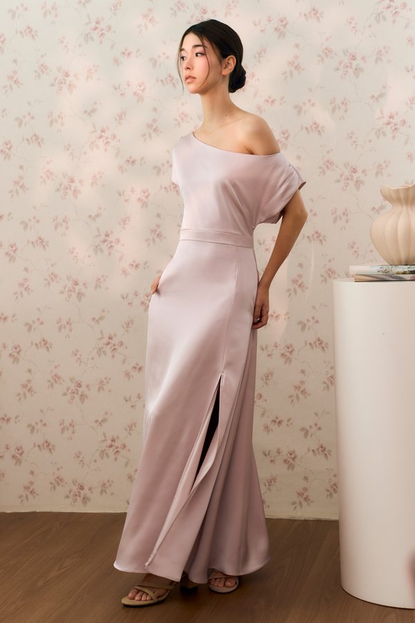 Where We Begin One-Shoulder Dress (Pearl Pink)