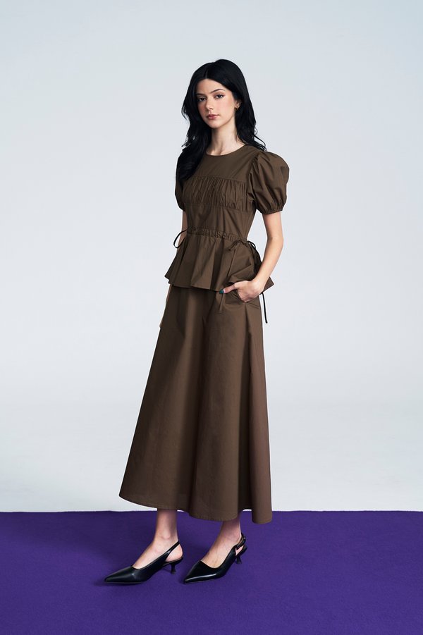 Modern Muse Peplum Dress (Chocolate)