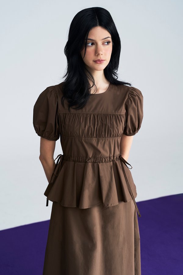 Modern Muse Peplum Dress (Chocolate)