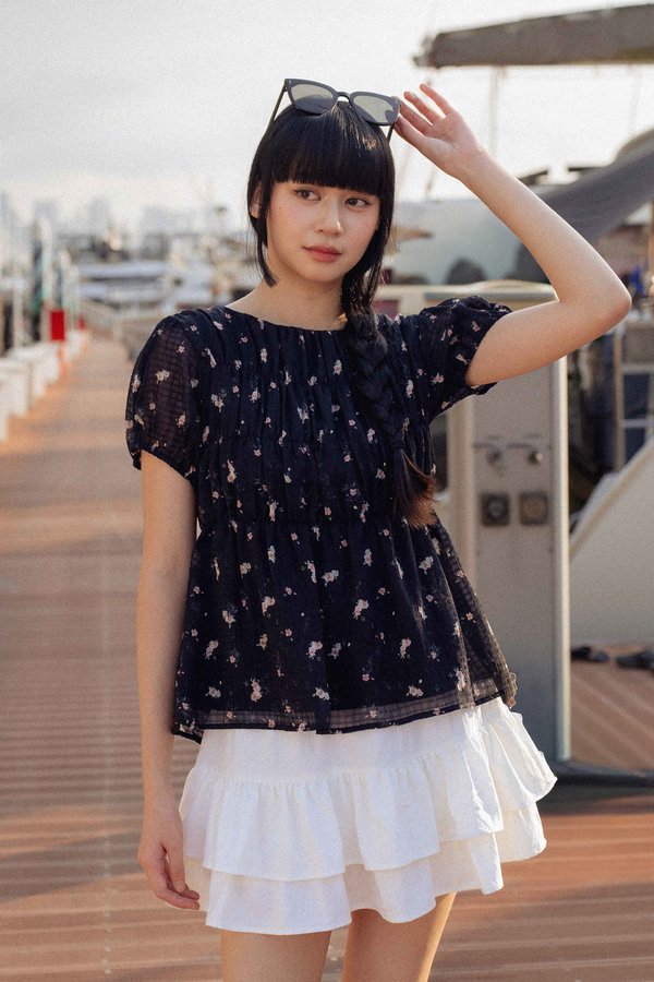 Petal Whisper Top (Black Floral)