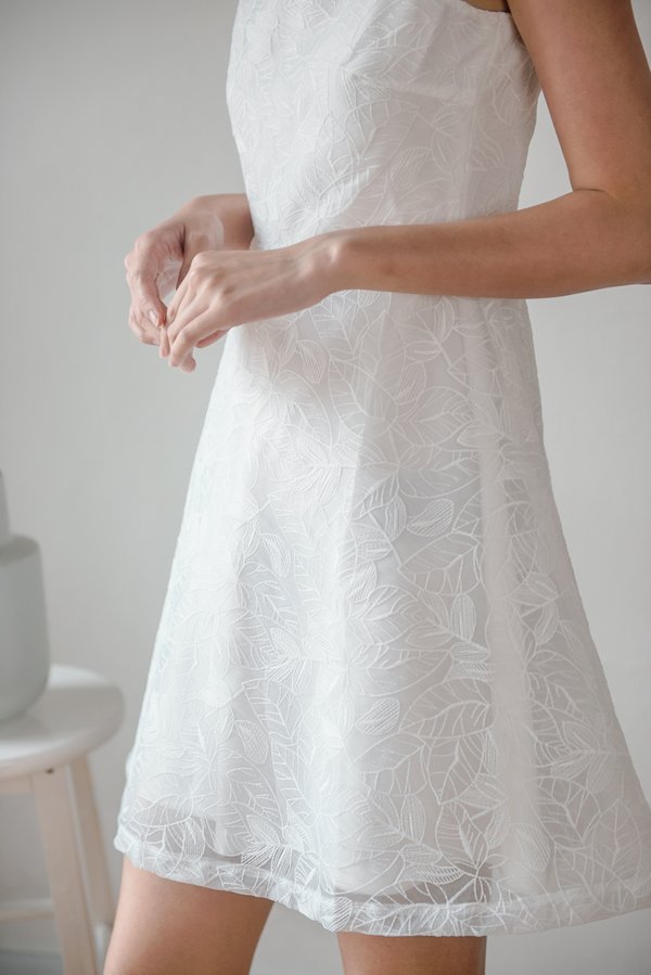 Lasting Leaves Embroidered Dress (White)